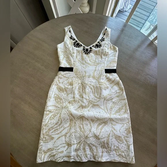 Lilly Pulitzer gold palm leaf Embellished sheath Dress 10 EUC - Picture 7 of 10